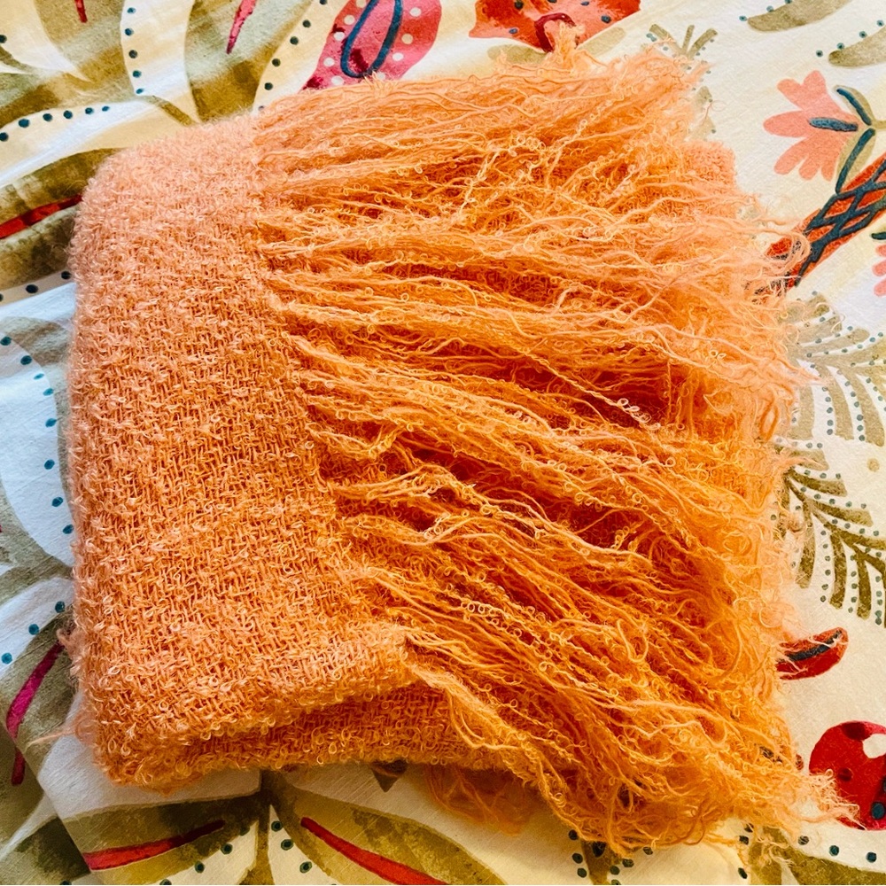 Merry Loom Handwoven Mohair Fringed Throw in Apricot